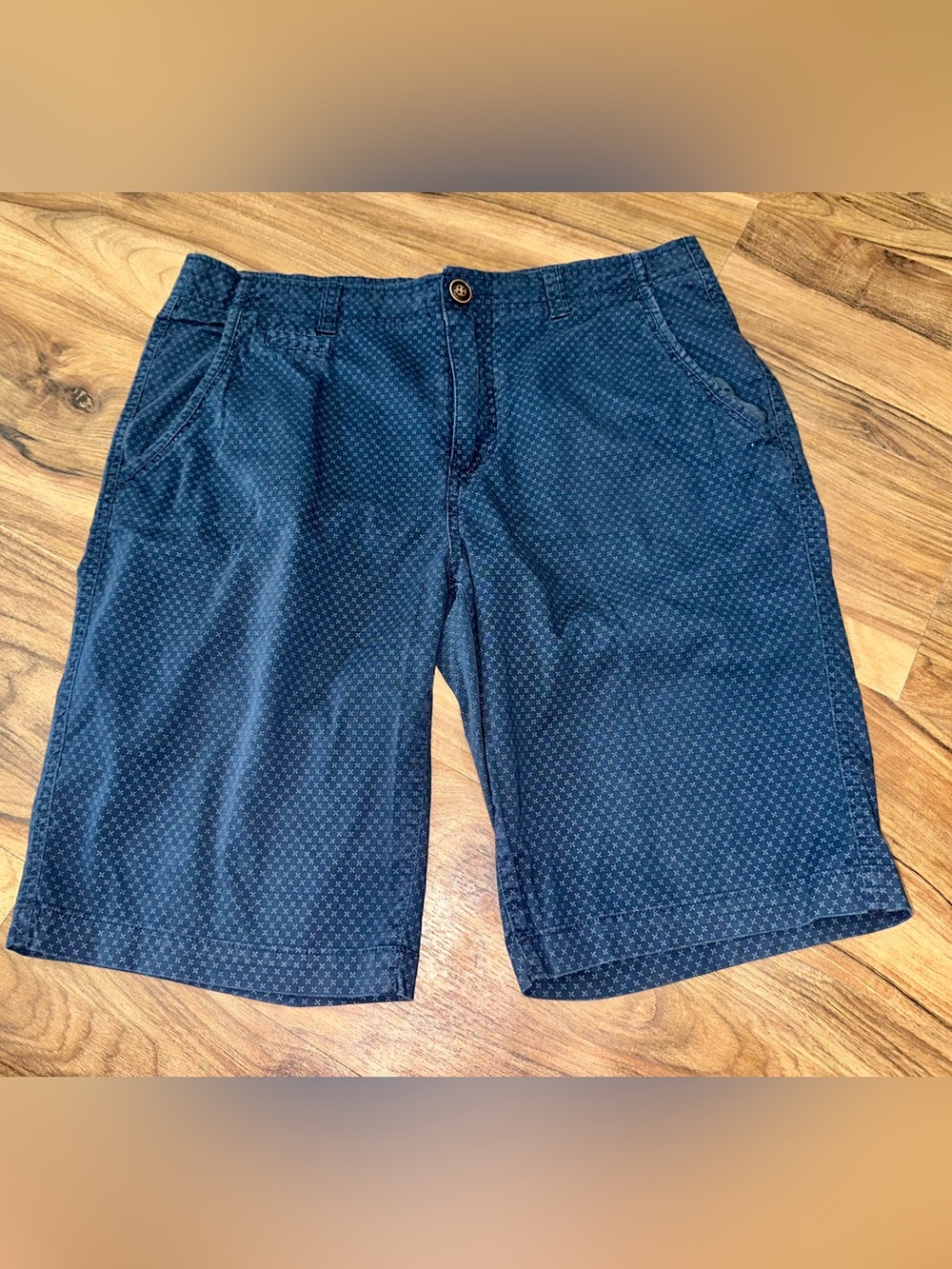 Buffalo David Bitton Navy Blue Micro-Print Flat Front Shorts Size 31 Waist